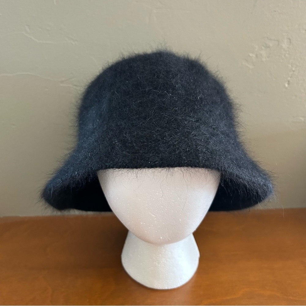 Cozy Black Angora Blend Bucket Hat